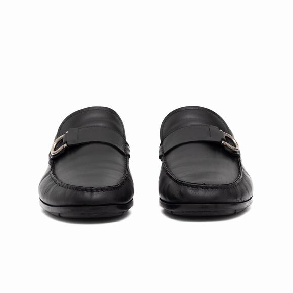 950$ Salvatore Ferragamo Gancini Logo Black Leather Loafers Moc US 9.5 EE main image 9